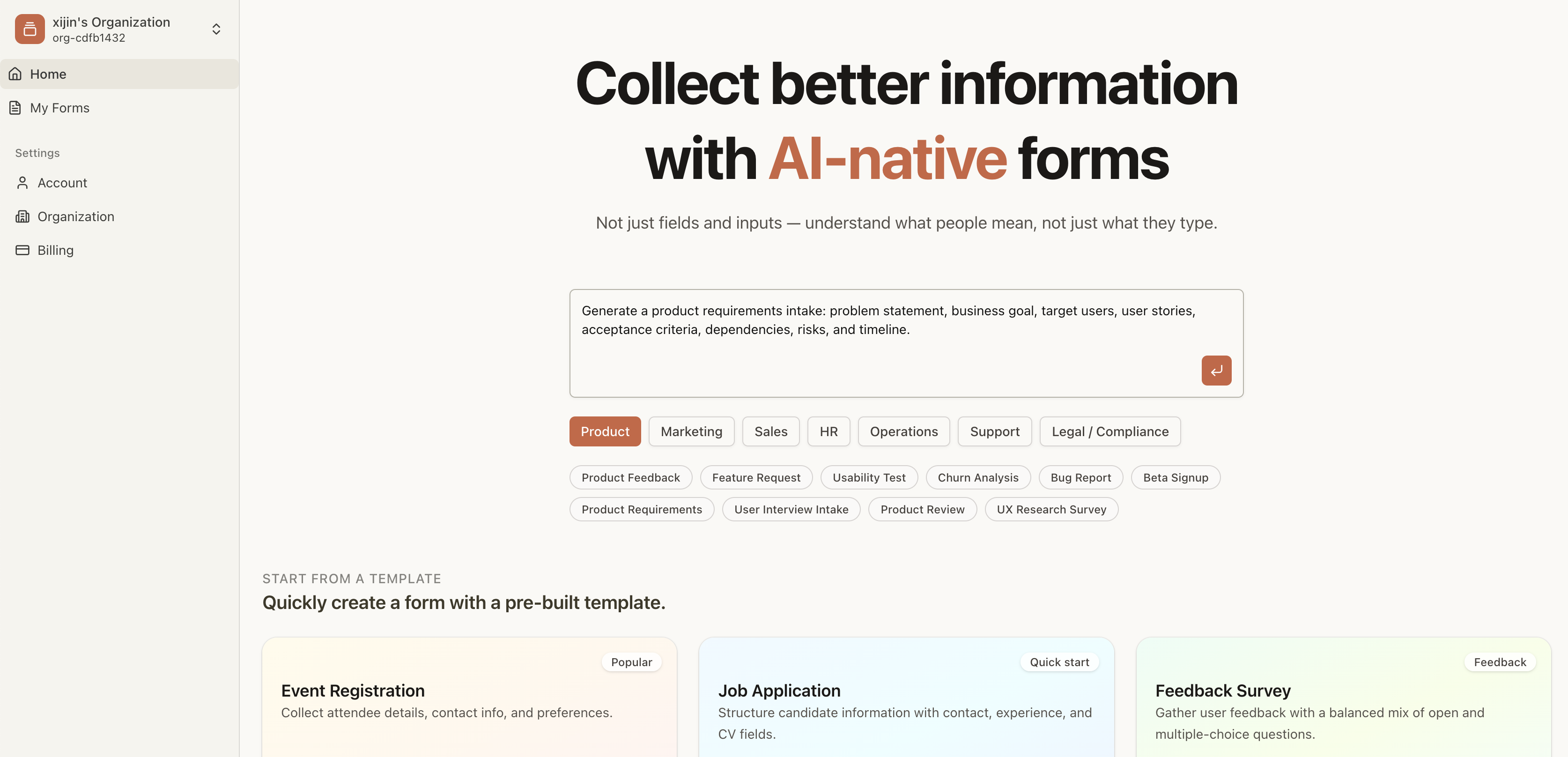 Dashform Conversational AI showing ai adaptive forms - AI Adaptive forms - boost completion and reveal deeper insights.