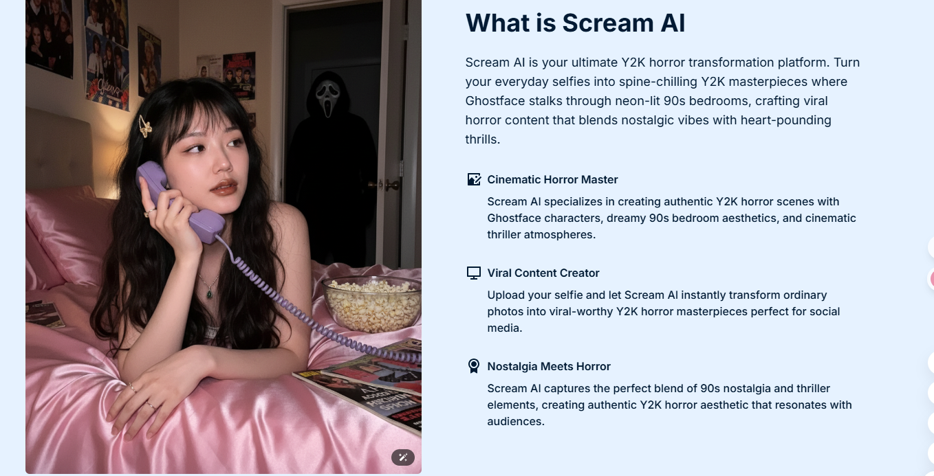 scream ai Image Generation interface showing selfie transformation and features