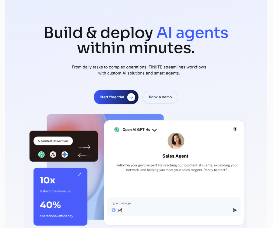 Finiite Conversational AI interface showing Conversational AI and features