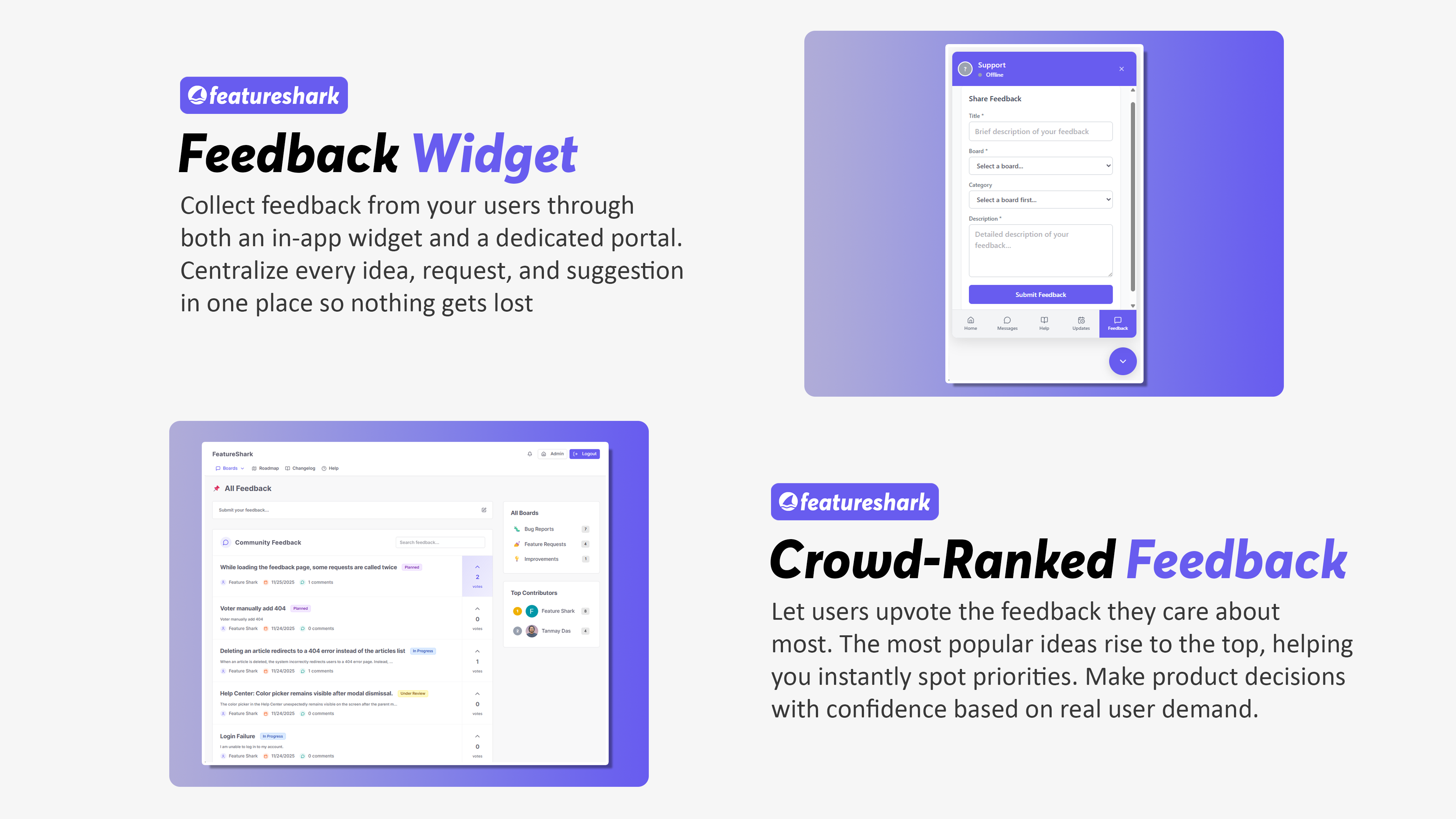FeatureShark Productivity & Collaboration showing feedback - Ship features your customers actually want
