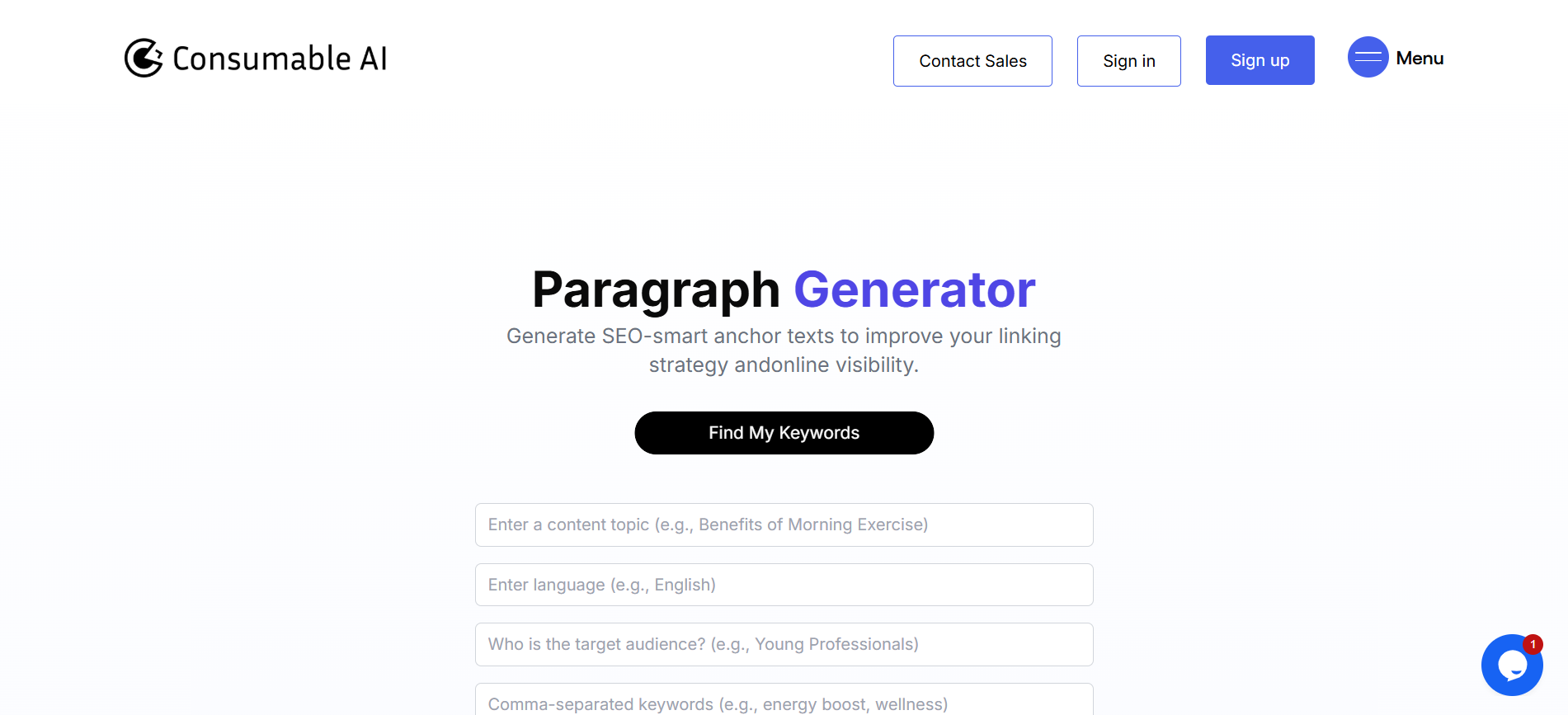 Paragraph Generator Conversational AI showing ai paragraph generator - Generate SEO-smart anchor texts to improve your linkin
