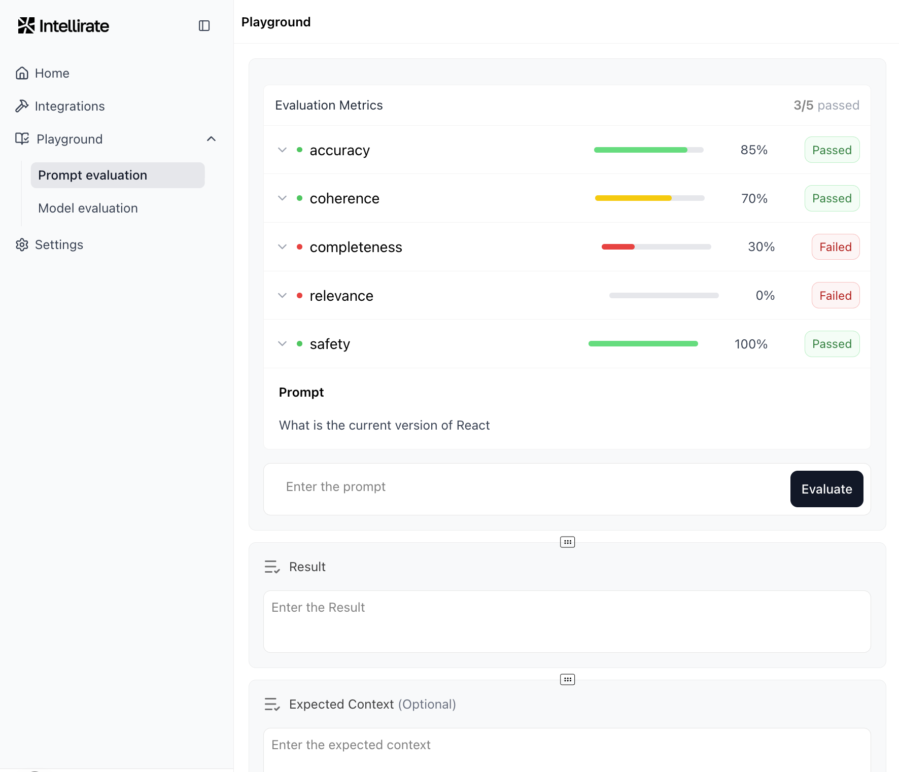 Inlellirate Data Analytics showing ai evaluation - The AI intelligence evaluation company
