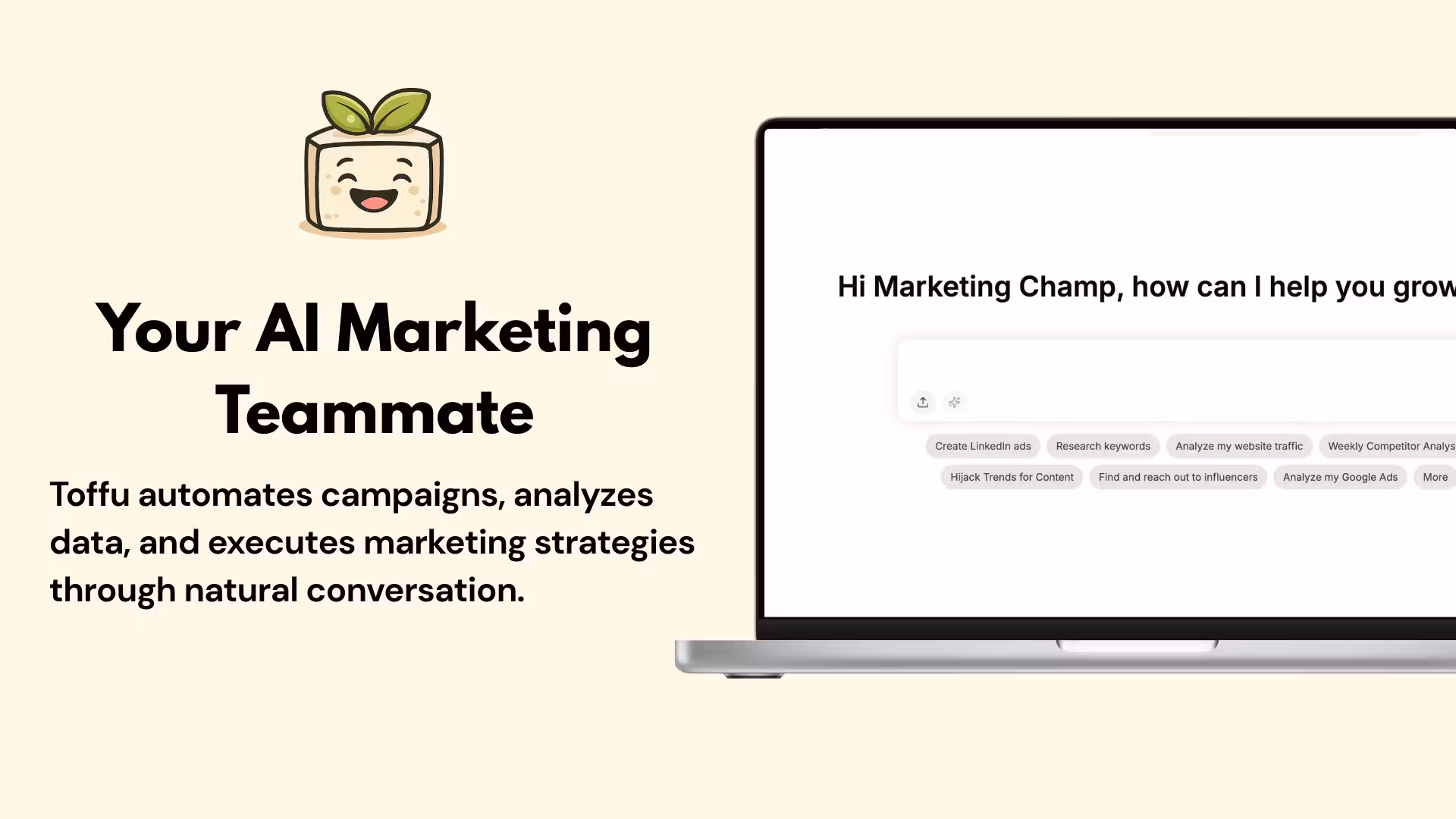 Toffu AI Marketing Automation showing google ads - Your Marketing AI Agent