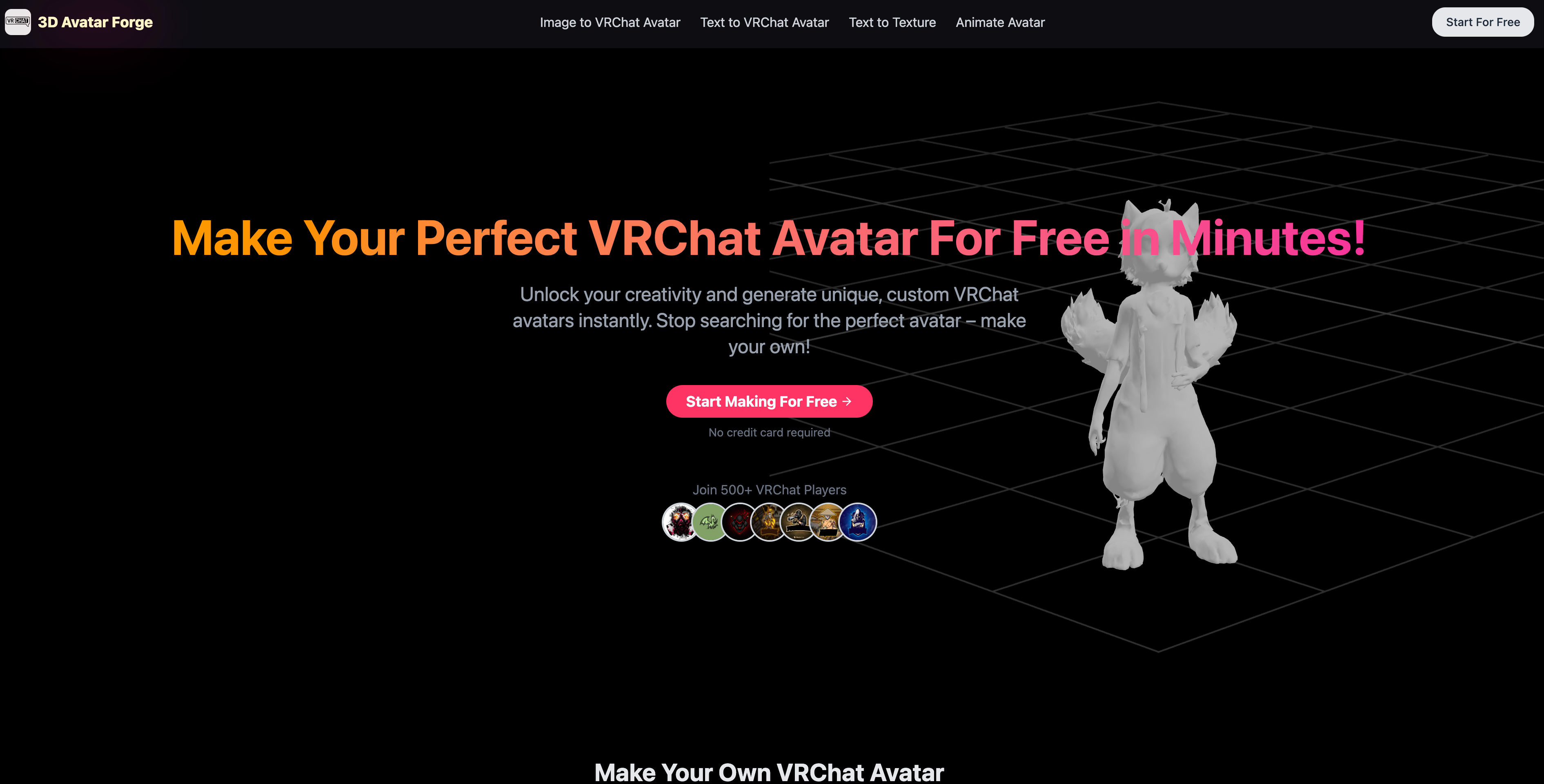 3D Avatar Forge 3D Generation showing 3d avatar - AI-powered VRChat avatar creation platform