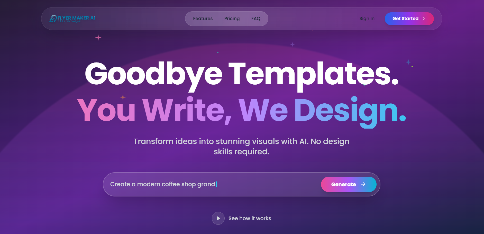 Feature Graphic Generator AI Conversational AI showing ai design - Design stunning visuals. Just describe it.