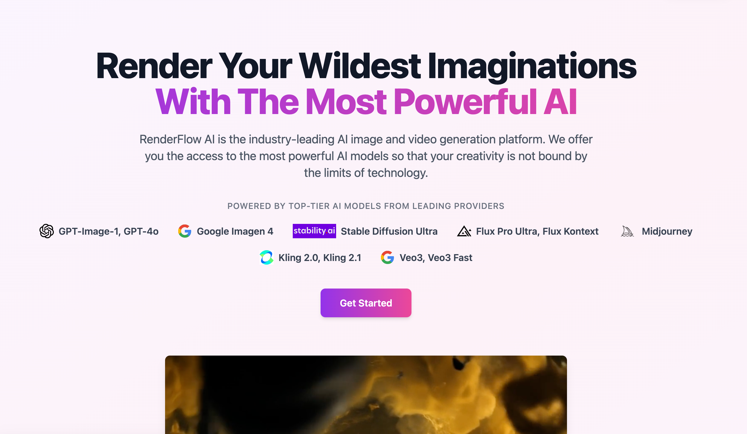 RenderFlow AI Image Generation interface showing Image Generation and features