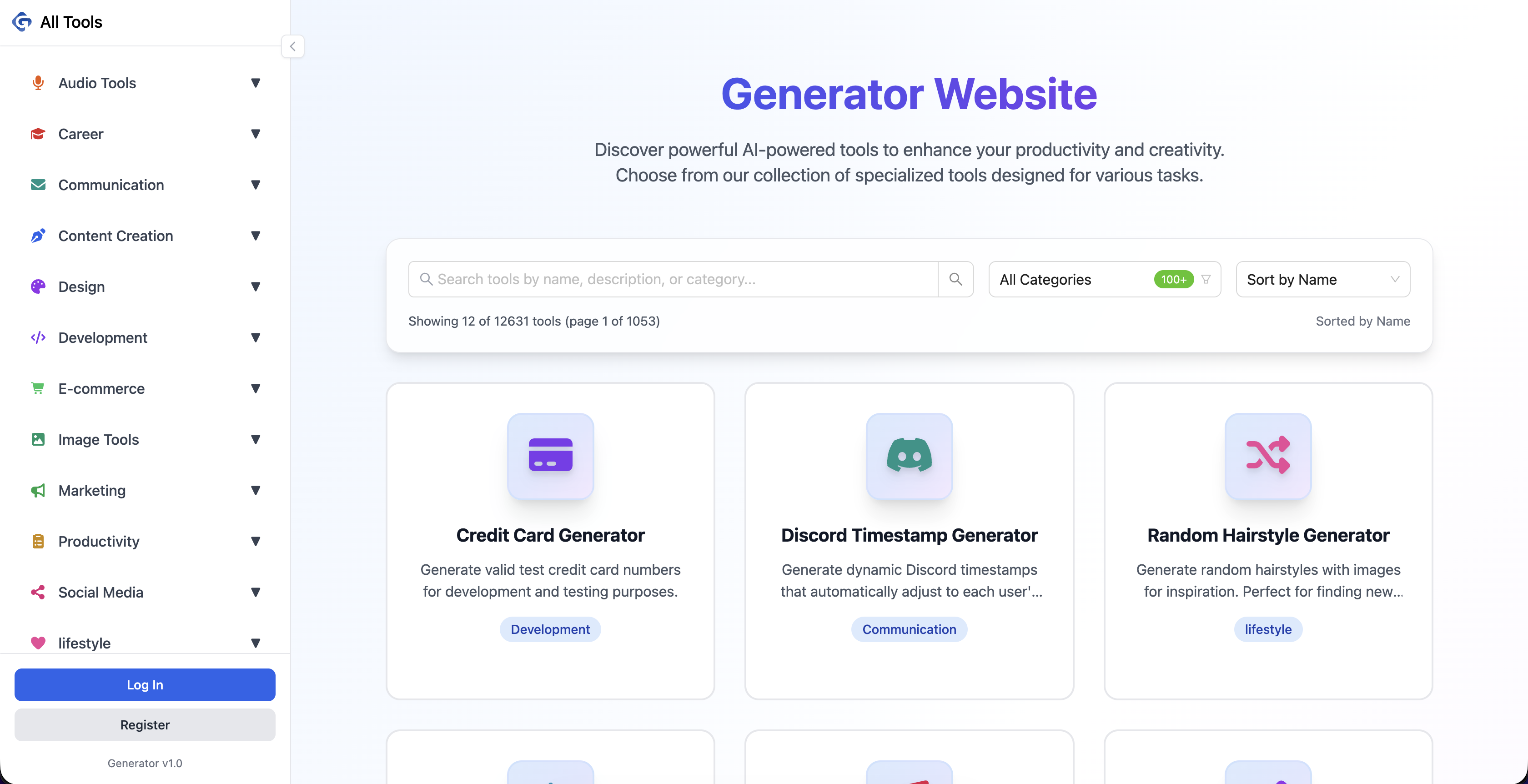 Generator Website Productivity & Collaboration showing ai tools - All your favorite AI tools, one website, endless possibilit