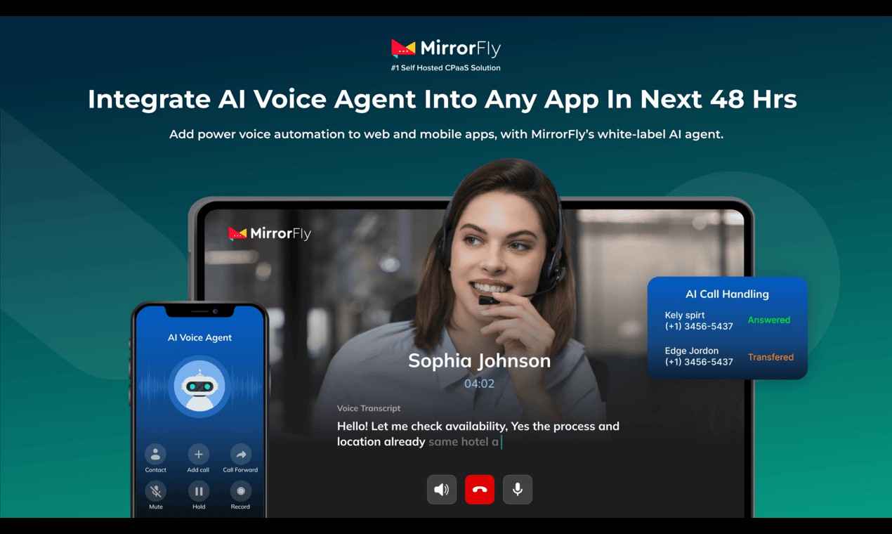 MirrorFly AI Voice Agent Conversational AI showing ai voice agent - White label AI Voice Agent for Business