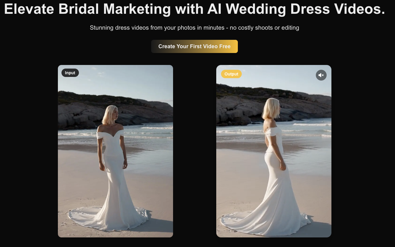 AI Wedding Dress Design showing ai video - AI Wedding Dress Generator | Create Stunning Model Photos & Videos