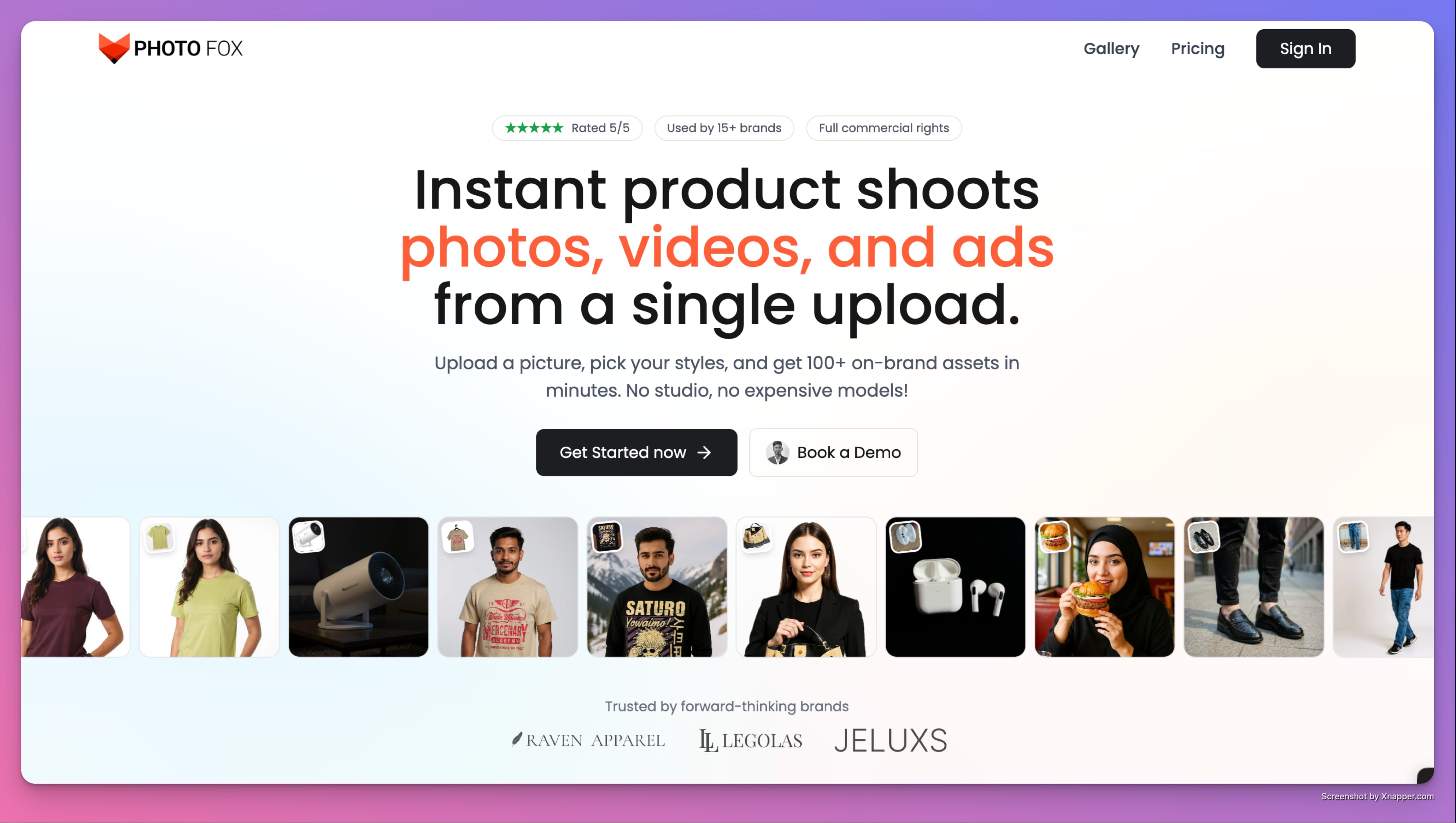 Photofox.ai Image Generation interface showing primary tagline:  "one upload. endless creative possibilities." alternative ta