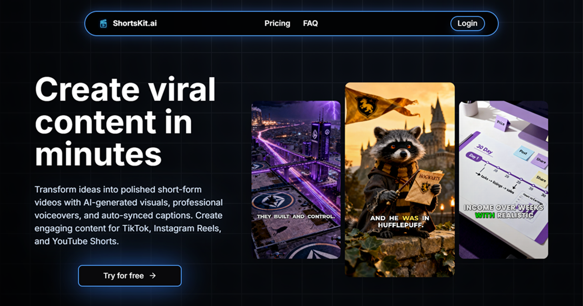 ShortsKit Audio Generation showing faceless - AI-powered platform for creating short-form videos