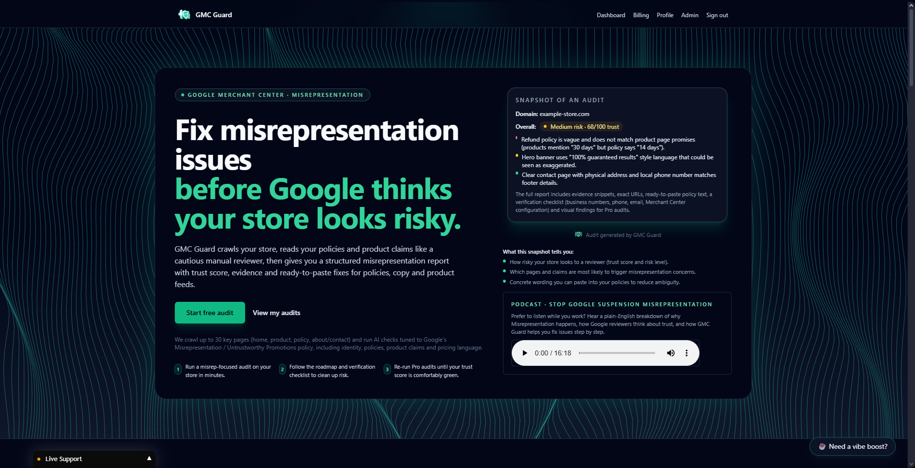 GMC GUARD Conversational AI interface showing Conversational AI and features