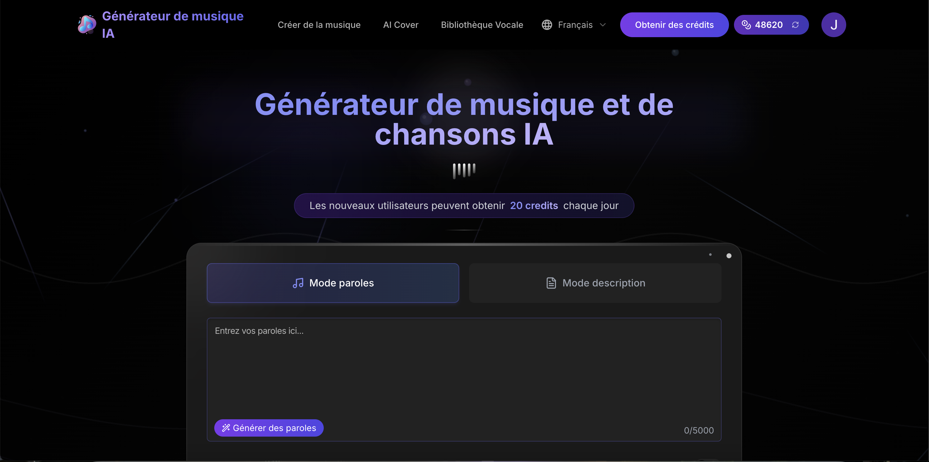 AI Song Creator Music Generation interface showing ai song generator and features