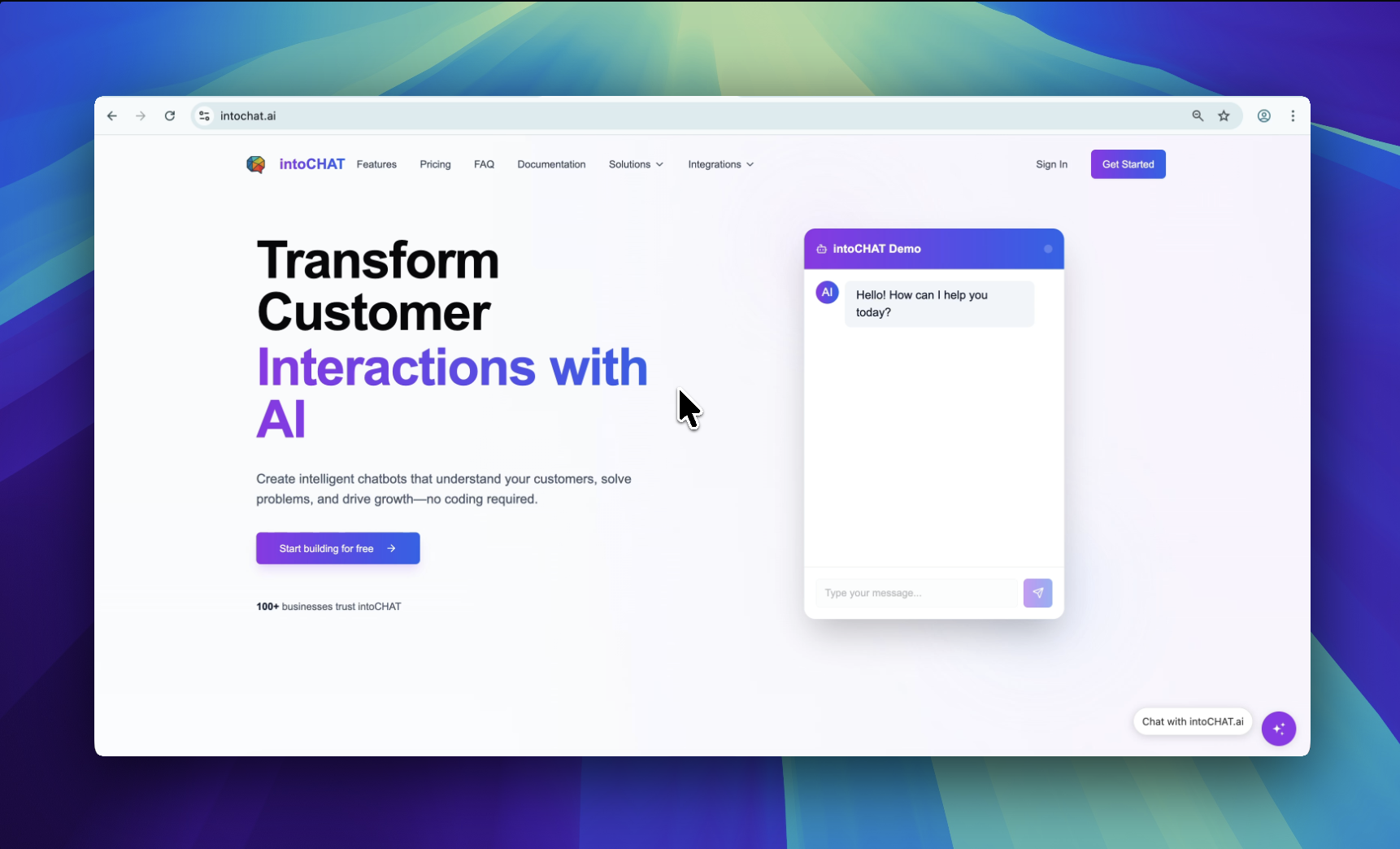 intoCHAT Conversational AI showing chatbot - Smart chatbot