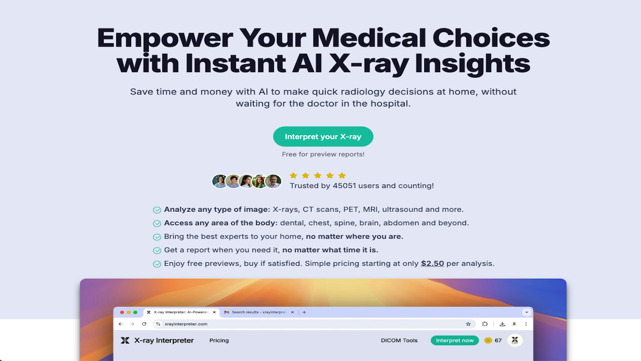 X-ray Interpreter Scientific Research showing radiology - AI-powered insights for medical imaging.