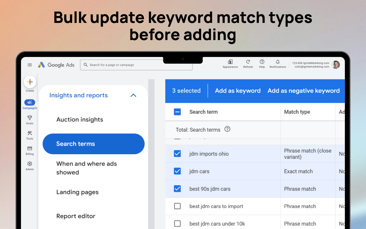 Google Ads Keyword Match Type Helper Productivity & Collaboration showing google ads - Stop wasting time on Google Ads match