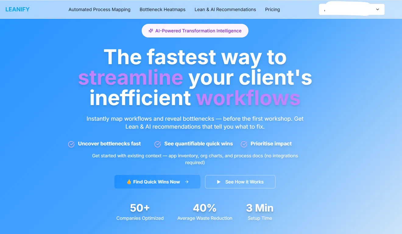 Leanify Data Analytics showing operational efficiency - The fastest way to streamline your client's inefficient workflows