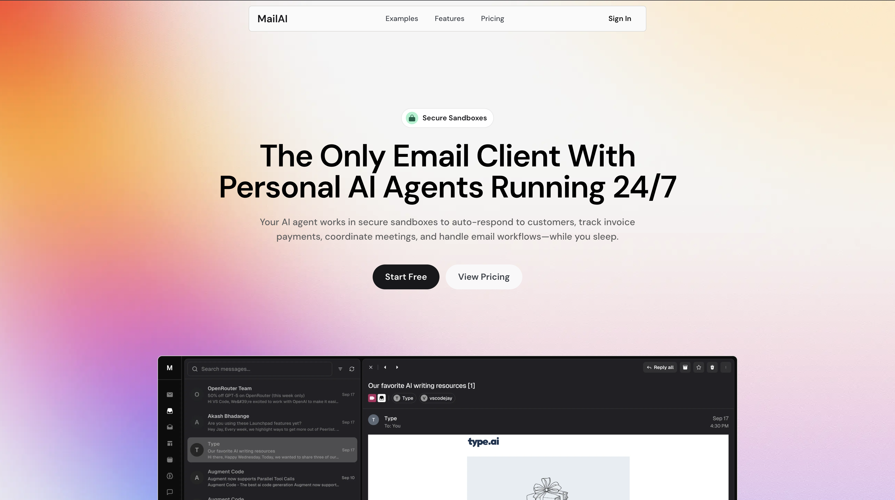 MAIL AI Productivity & Collaboration showing ai email assistant - Automate any email workflow in plain English