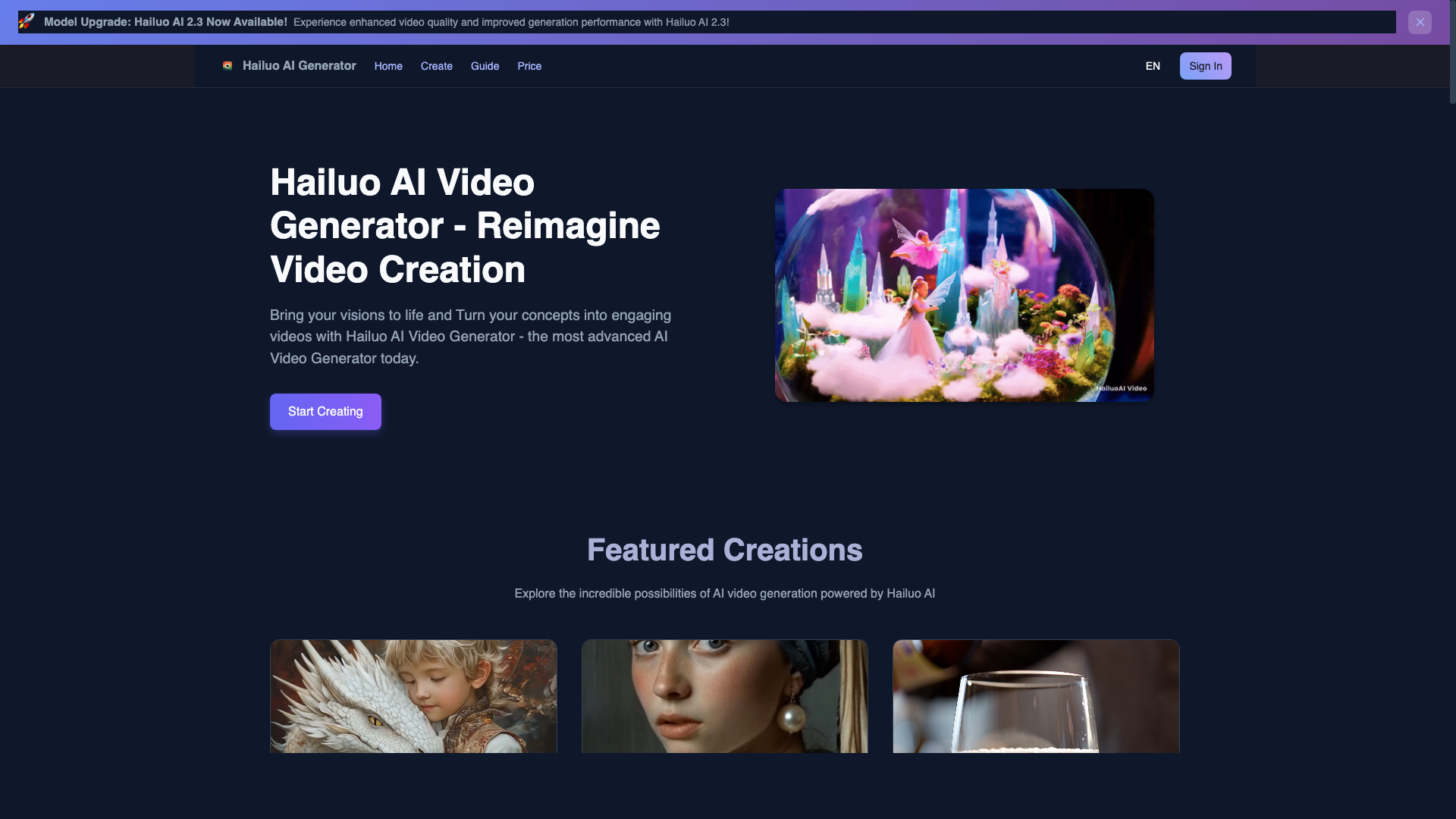 Hailuoai Video Generation interface showing Video Generation and features