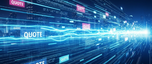 Rapid quote generation process symbolized by speed lines around a document icon.