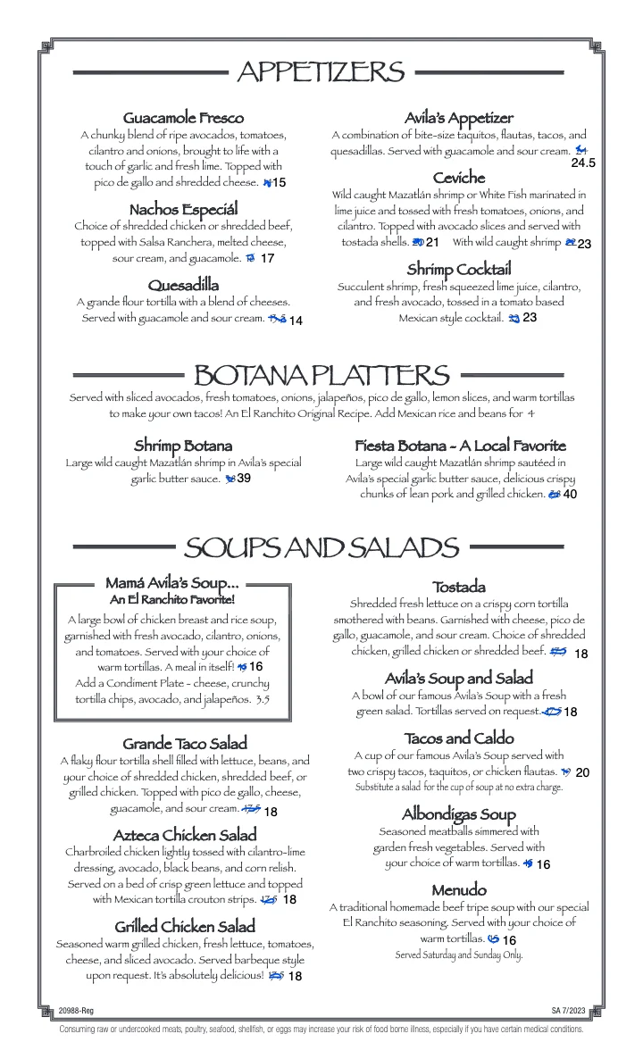 PDF menu of Avila's El Ranchito — Newport Beach in Newport Beach, CA, page 3 of 3