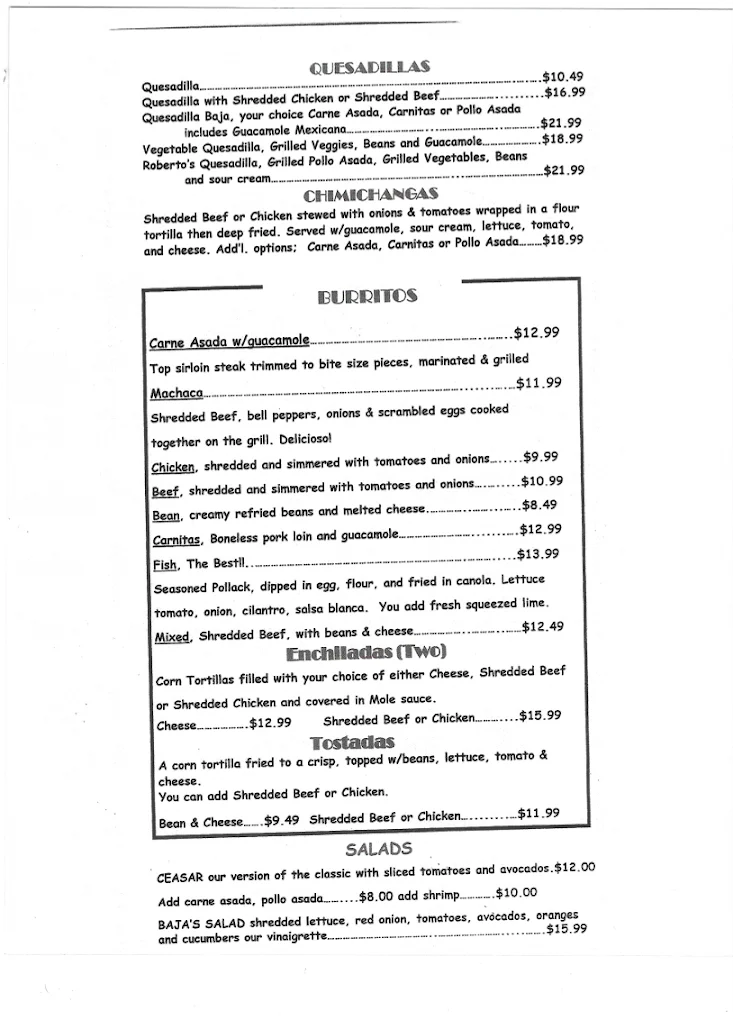 Baja's Mexican Restaurant menu page 2 of 5 in Orange, CT