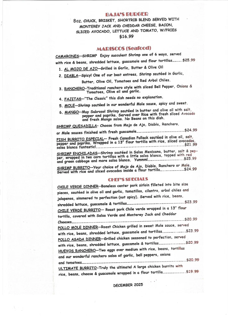 Baja's Mexican Restaurant menu page 4 of 5 in Orange, CT
