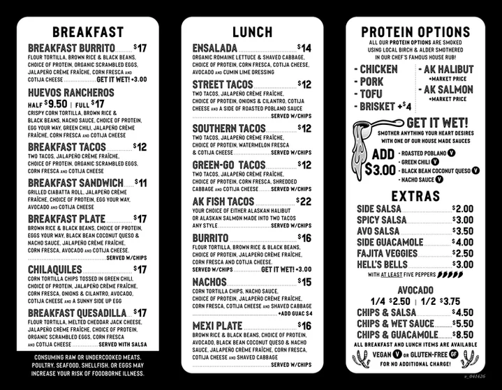 El Green-Go's menu page 1 of 2 in Anchorage, AK