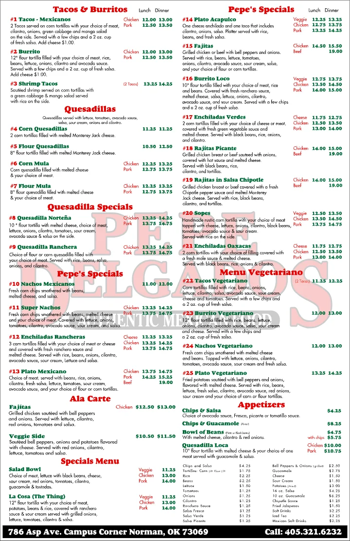 PDF menu of Pepe Delgados in Norman, OK, page 1 of 1