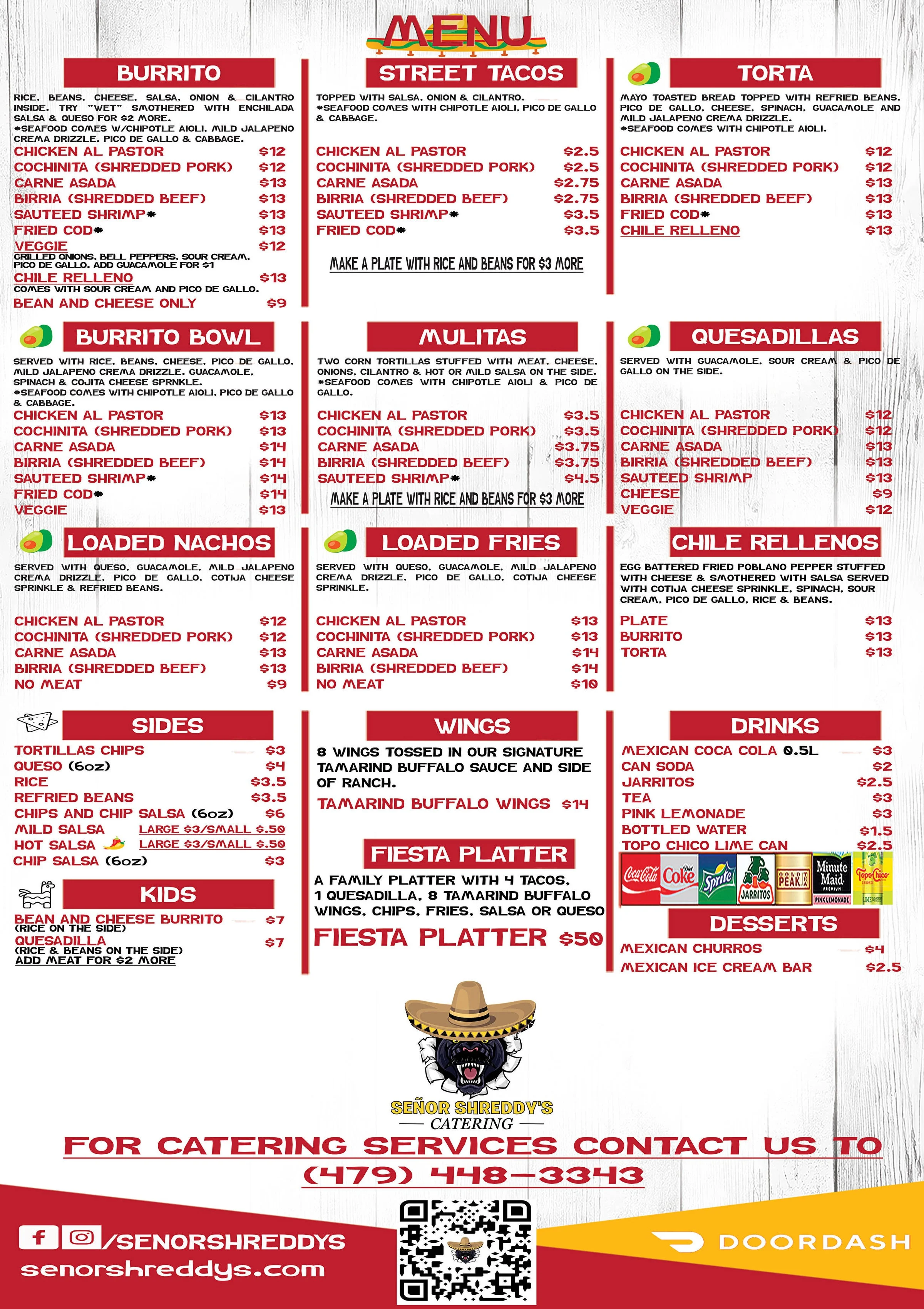 Senor Shreddy's menu page 1 of 1 in Bentonville, AR