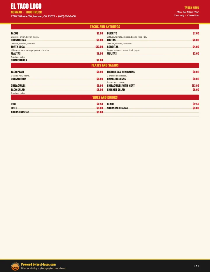 PDF menu of Taco Loco in Norman, OK, page 2 of 2