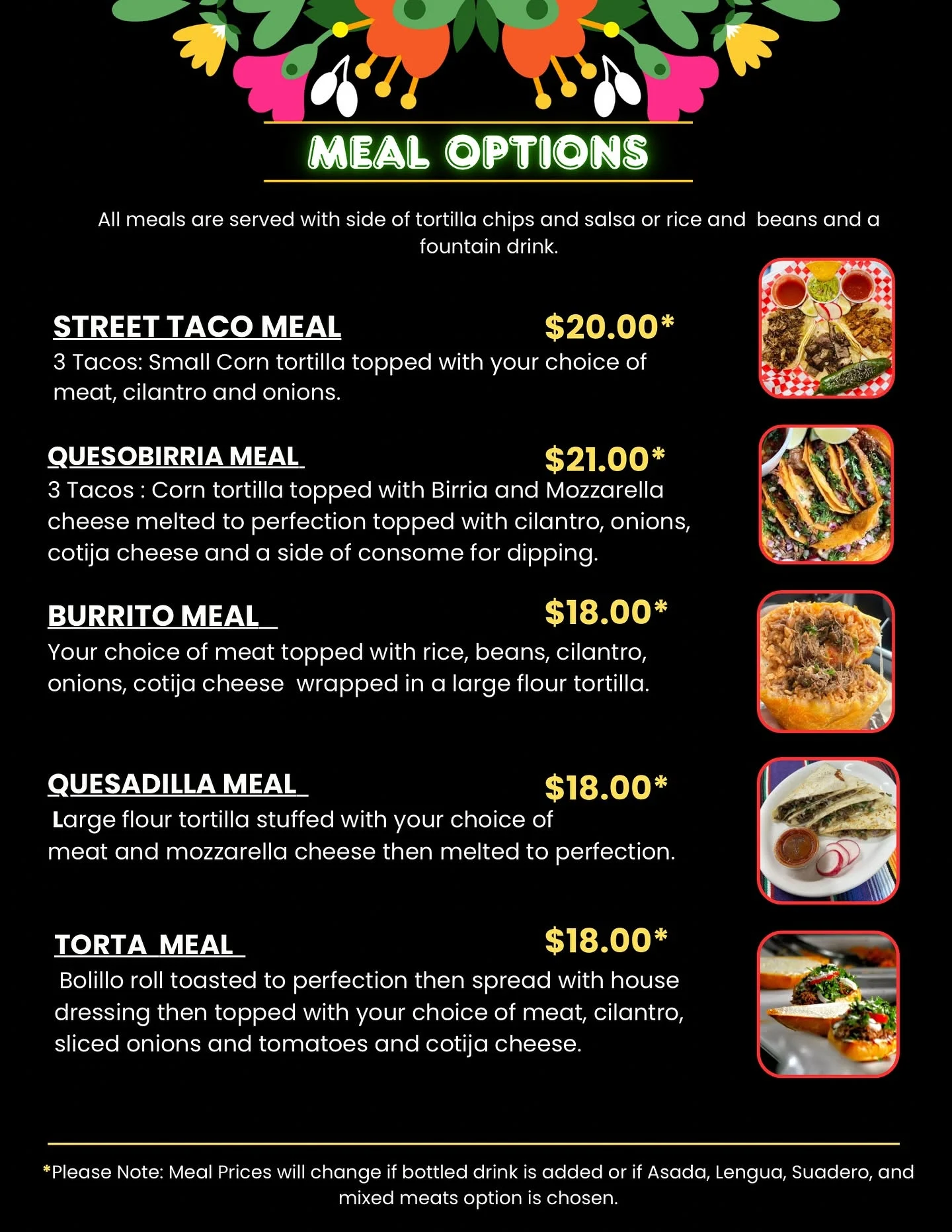 Tacos El Primo menu page 1 of 1 in Anchorage, AK
