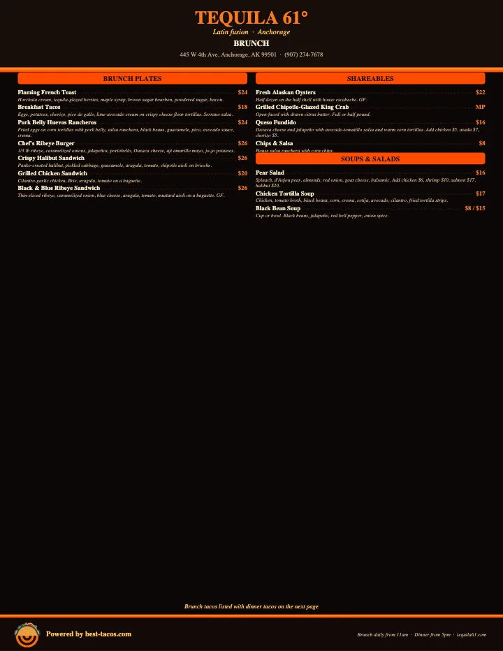 PDF menu of Tequila 61 in Anchorage, AK, page 1 of 1