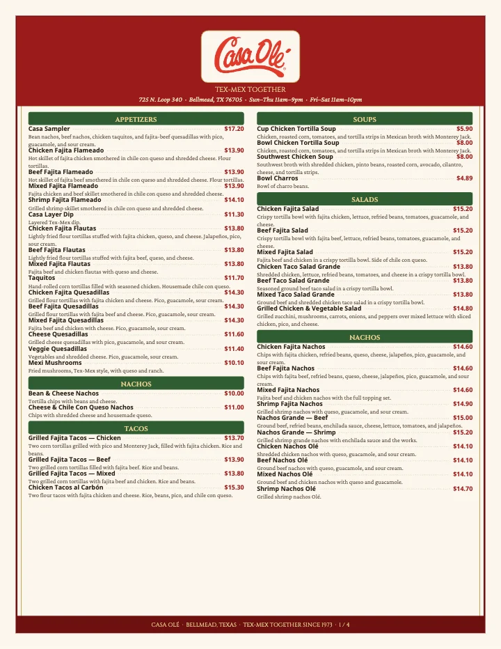 PDF menu of Casa Olé — Conroe in Conroe, TX, page 1 of 1