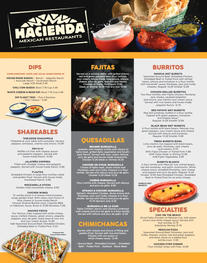 PDF menu of Hacienda Mexican Restaurants — South Bend Miami St in South Bend, IN, page 1 of 1