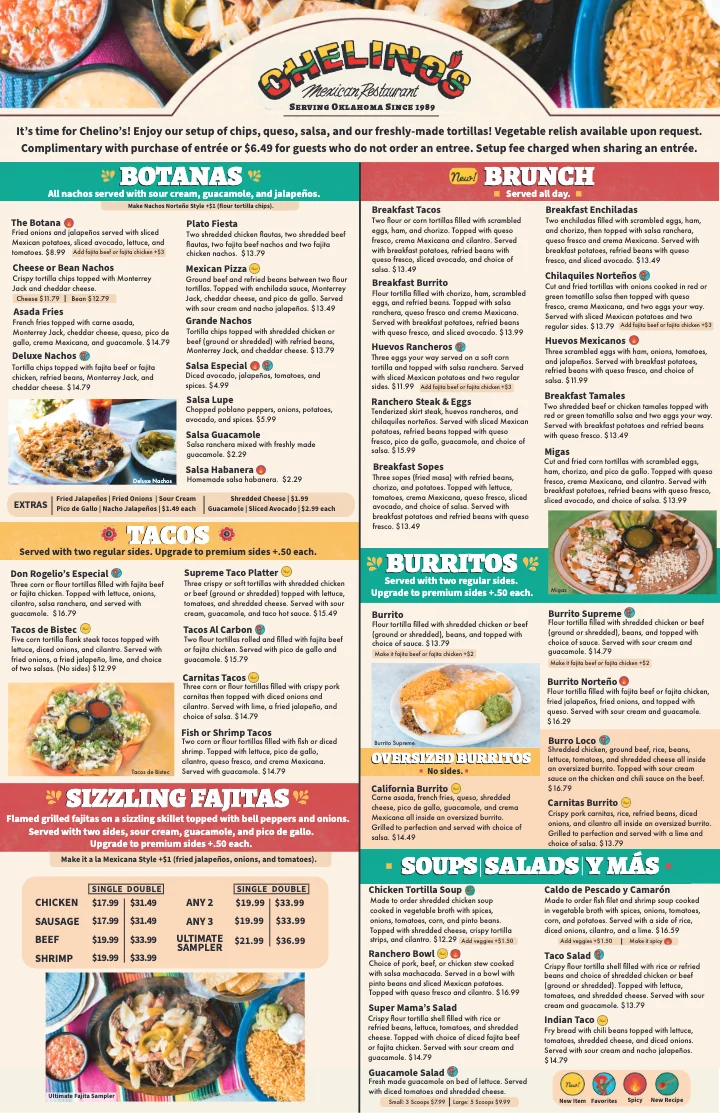 PDF menu of Chelino's Mexican Restaurant - Grand Blvd in Oklahoma City, OK, page 1 of 1