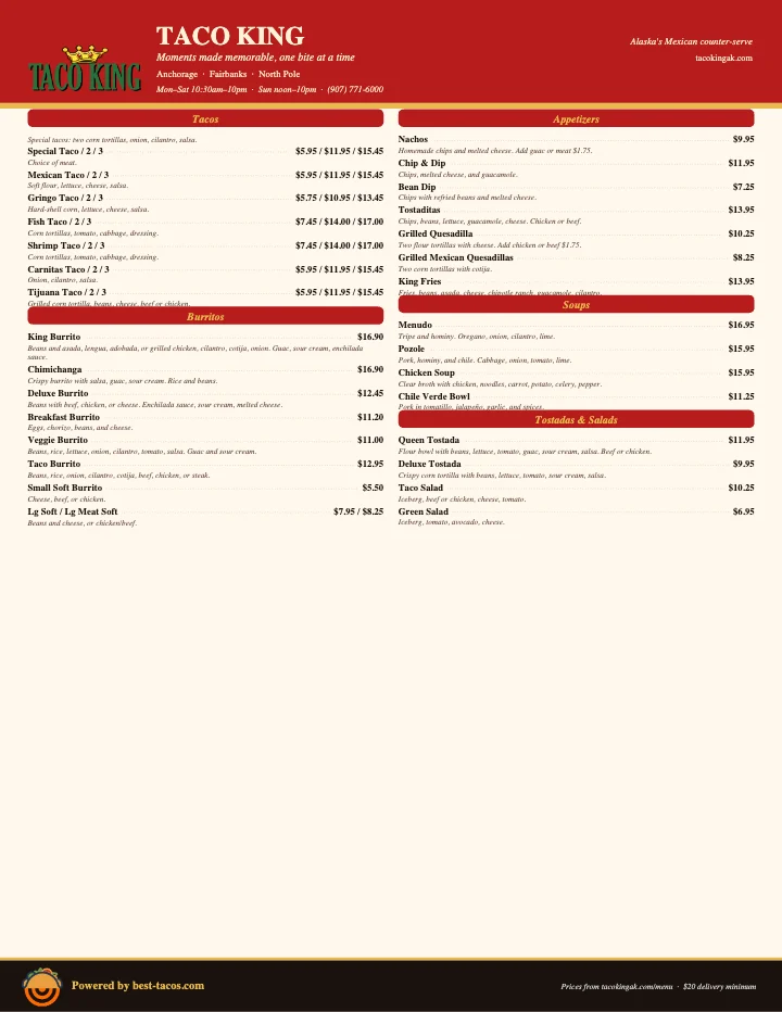 PDF menu of Cinco de Mayo in Anchorage, AK, page 1 of 1
