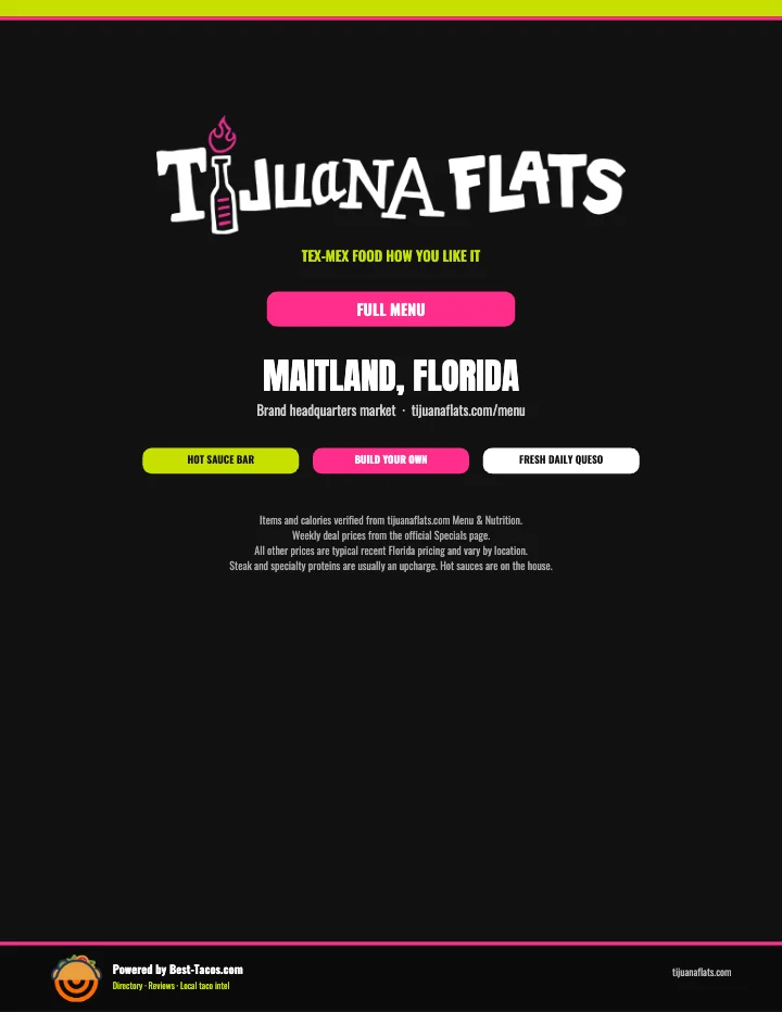PDF menu of Tijuana Flats — Ocala in Ocala, FL, page 1 of 1