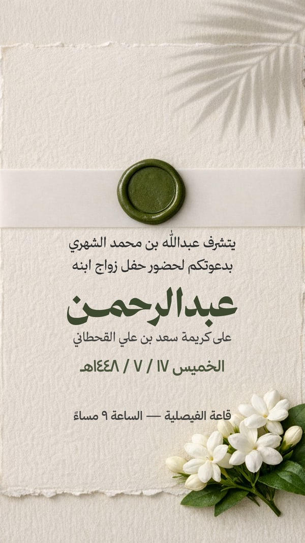 دعوة زفاف من الأهل — ورق وشمع
