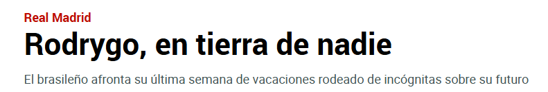 Jornal pede saída de Rodrygo do Real Madrid: 'Terra de ninguém'