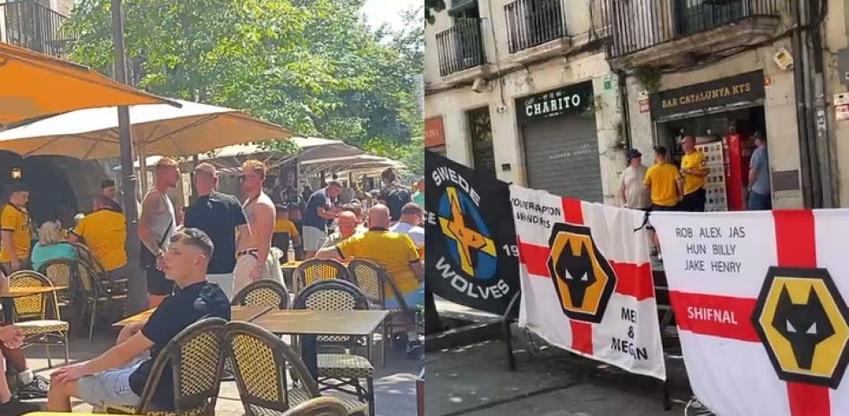 Los aficionados del Wolves invaden las calles de Girona antes del partido