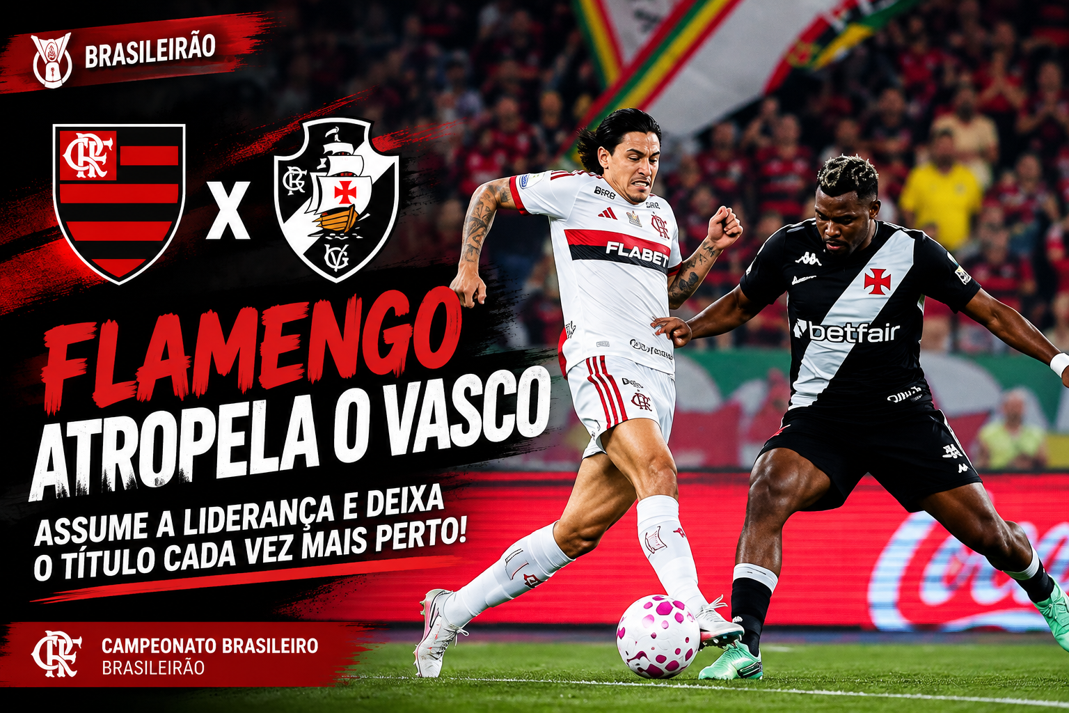 Flamengo atropela o Vasco no clássico, assume a liderança e deixa o título brasileiro cada vez mais perto!