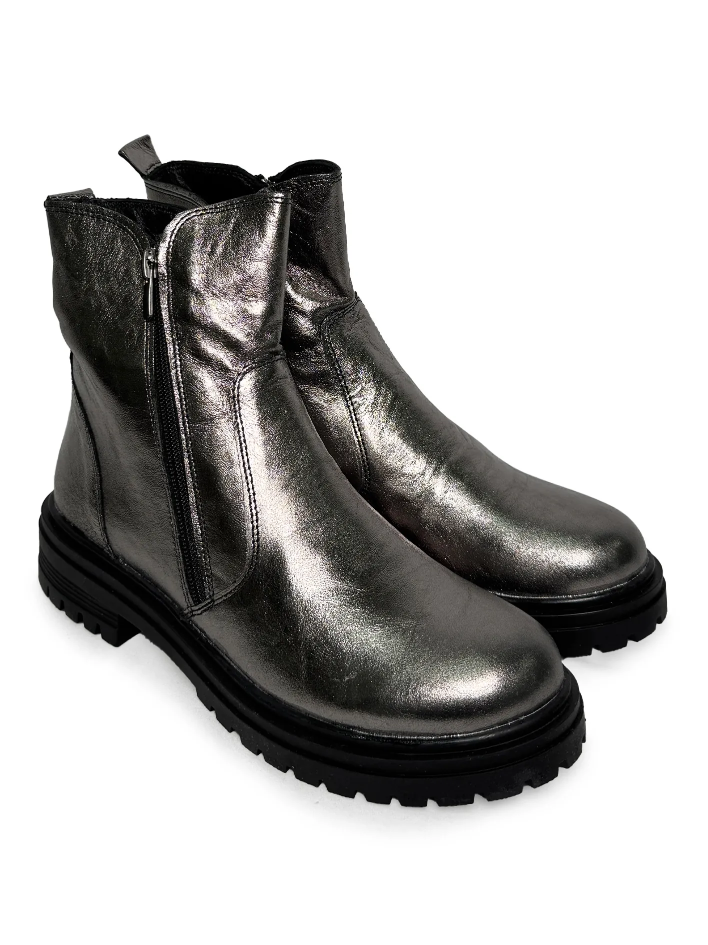 Srebrne kožne čizme 2 zipa