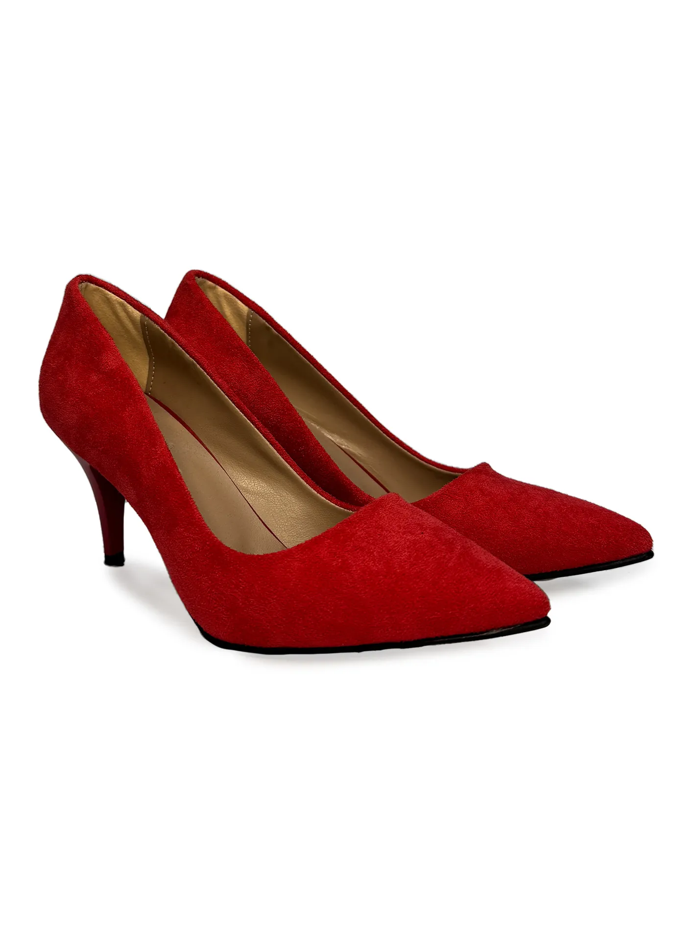 Plišane crvene salonke - niska štikla