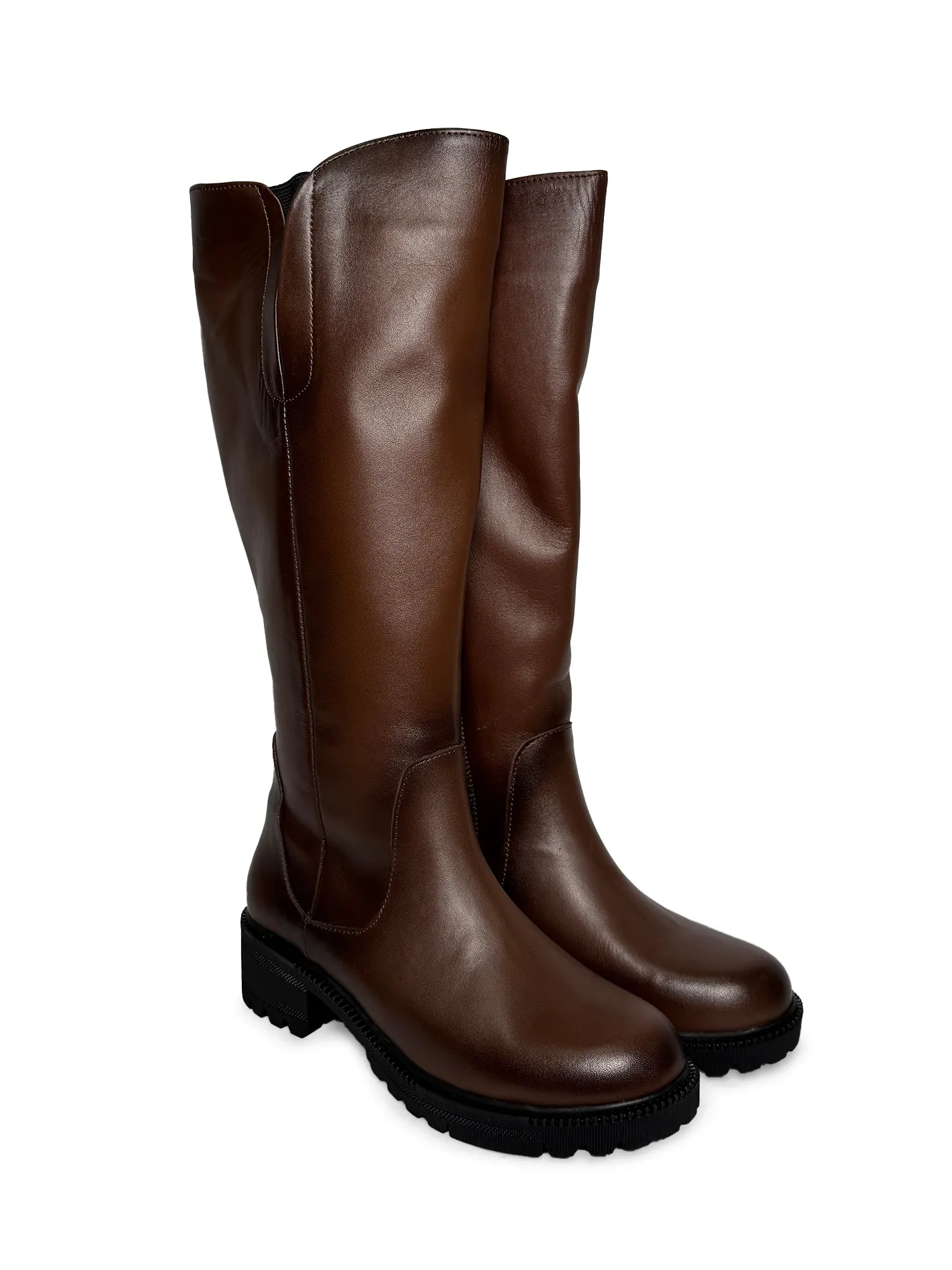 Braon duboke kožne čizme