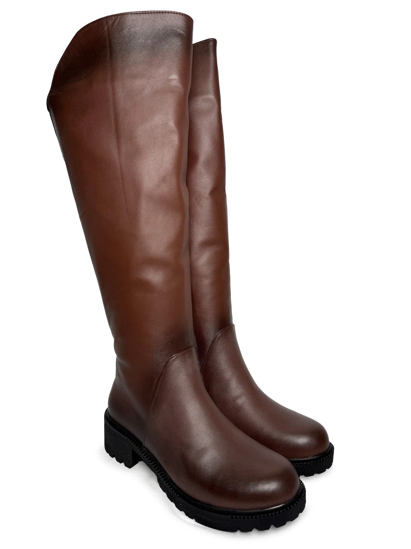 Braon kožne duboke čizme 