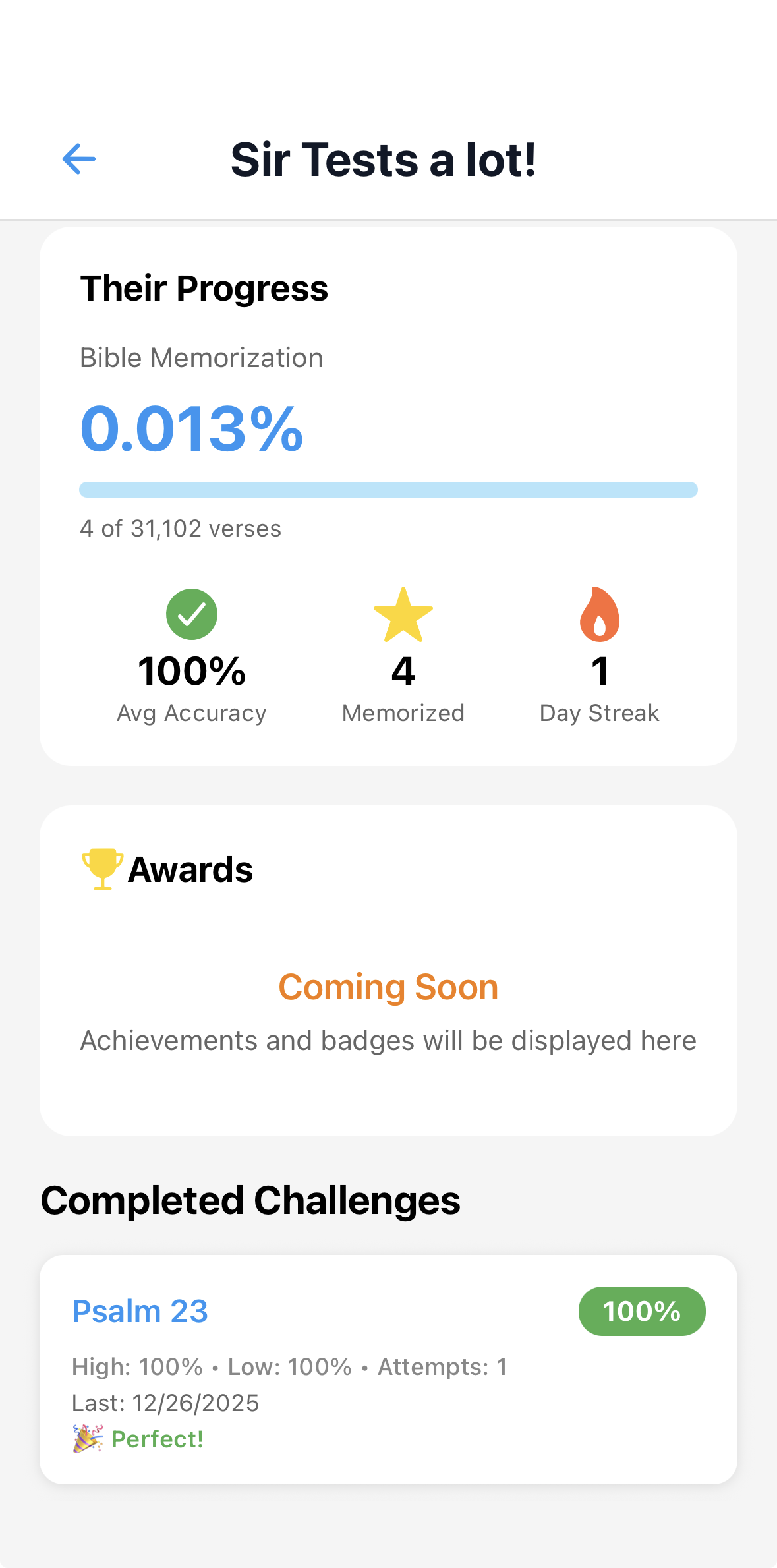 Progress tracking with analytics and achievement badges