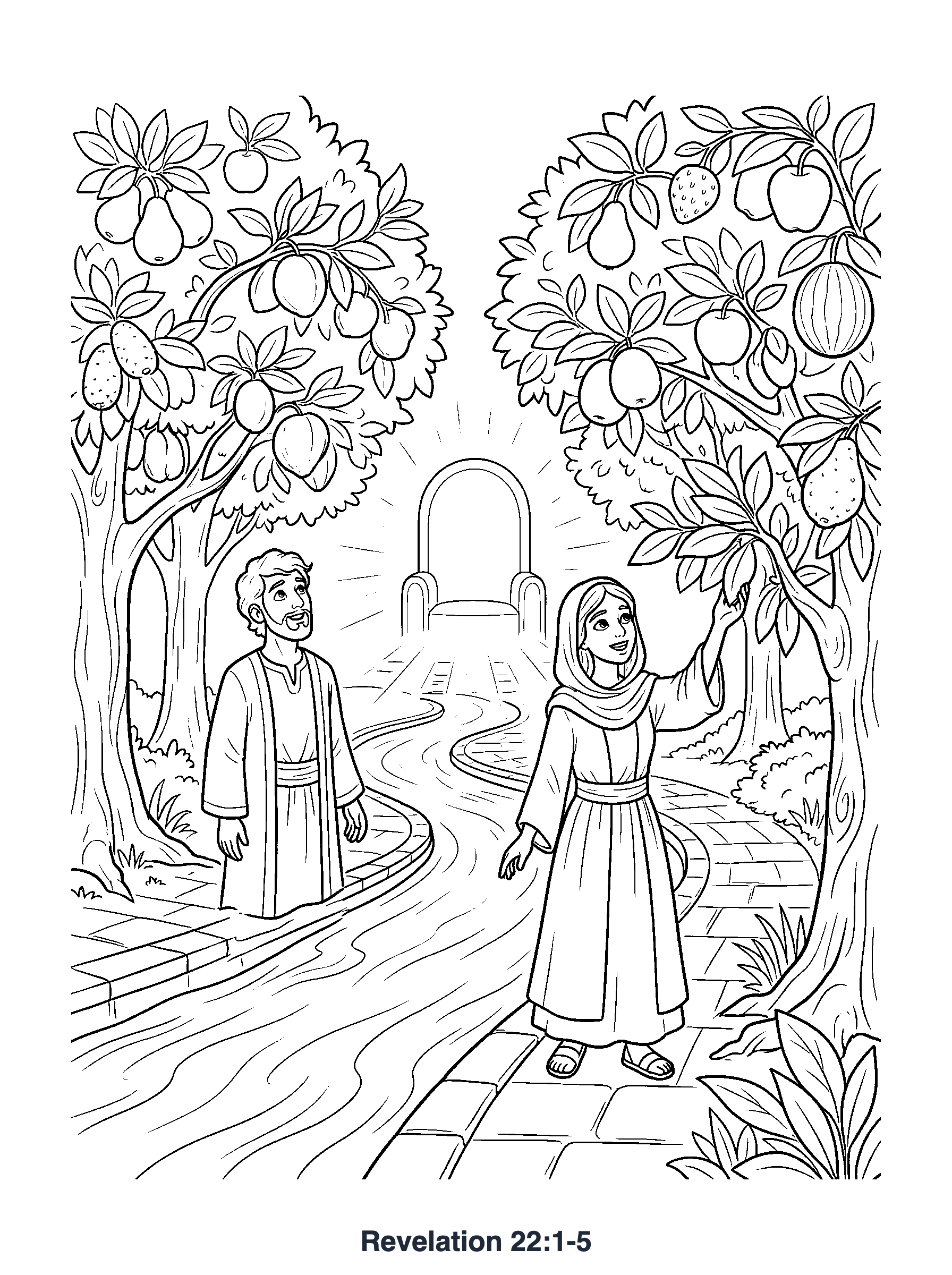 Revelation 22:1-5 Coloring Page