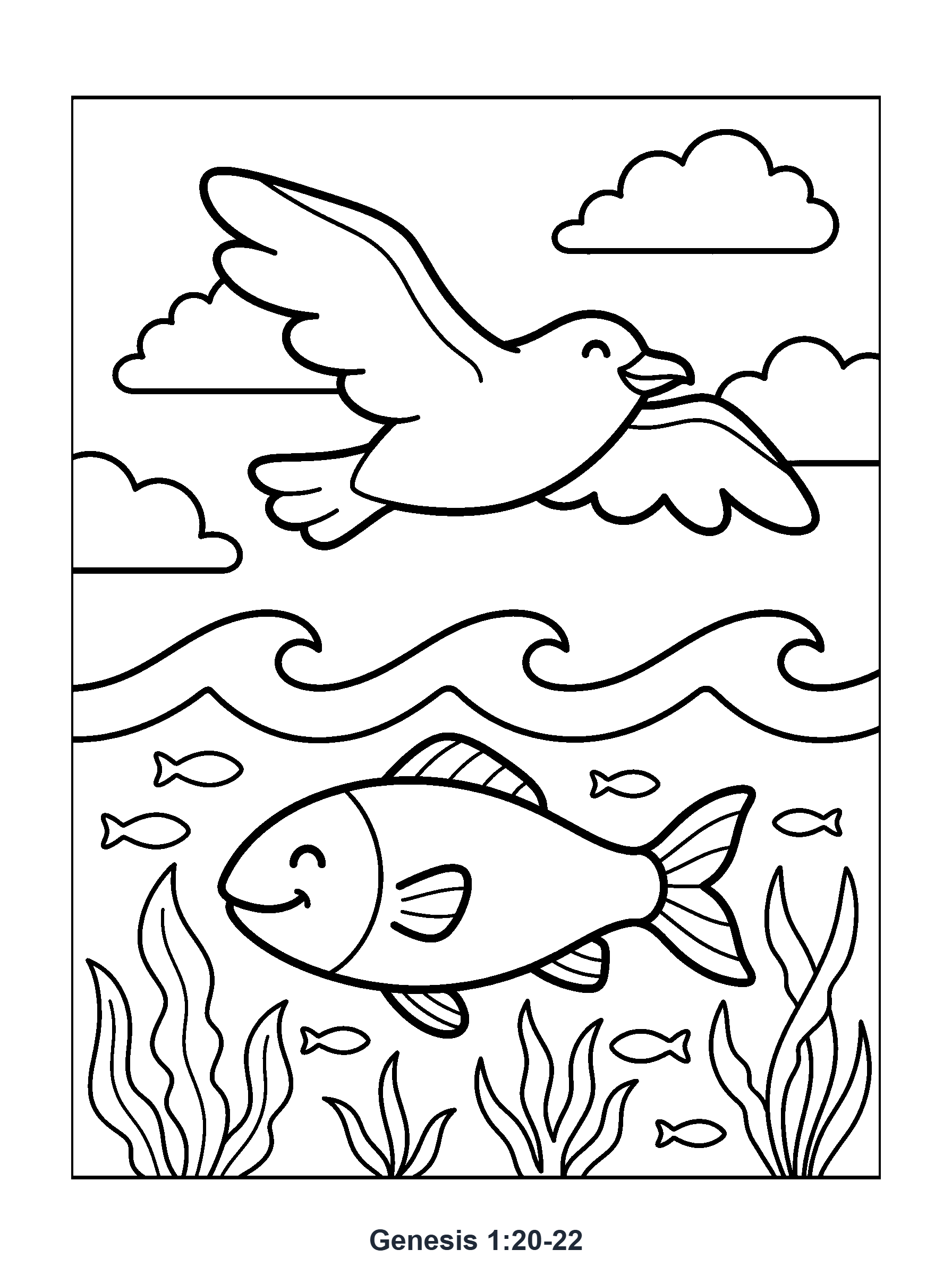 Genesis 1:20-22 Coloring Page