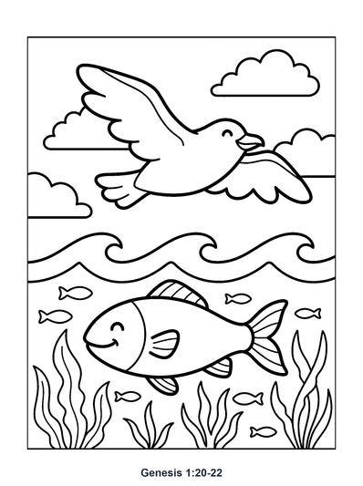 Genesis 1:20-22 Coloring Page